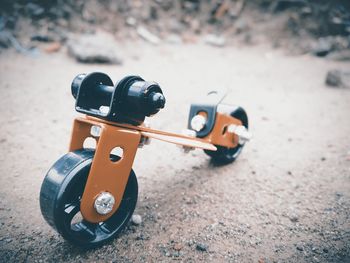 Close-up of toy car on road