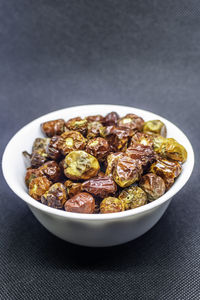 High angle view of food in bowl on table