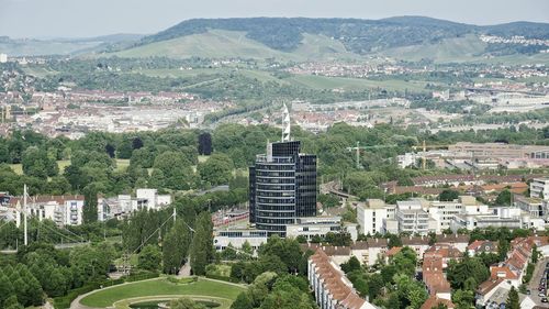 High angle view of cityscape against sky