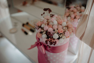 High angle view of pink roses