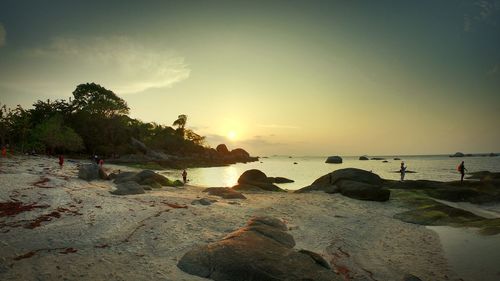Scenic view of beach against sky during sunset