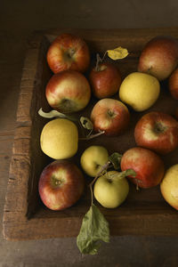 High angle view of apples on table