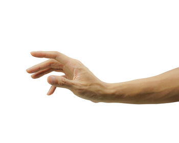 Close-up of hand against white background