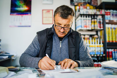 Man working on table