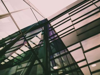 Low angle view of glass building against sky