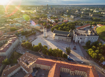 High angle view of buildings in city