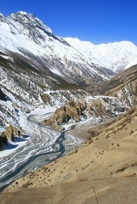 Scenic view of snowcapped mountains during winter