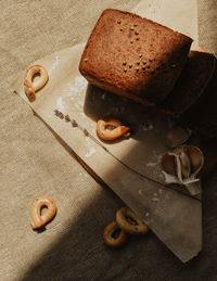 High angle view of food on cutting board