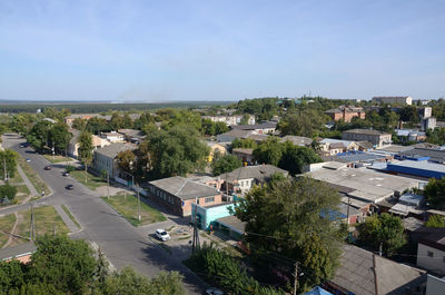 High angle view of townscape against sky