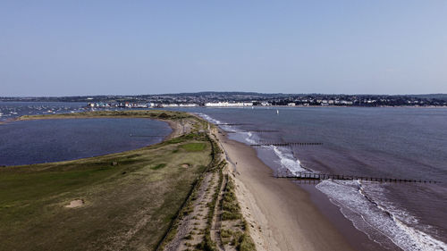 Scenic view of beach against clear sky