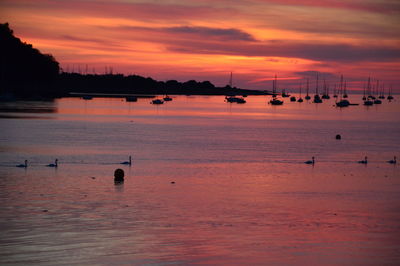 Scenic view of sea against orange sky