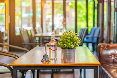 Potted plant on table in restaurant