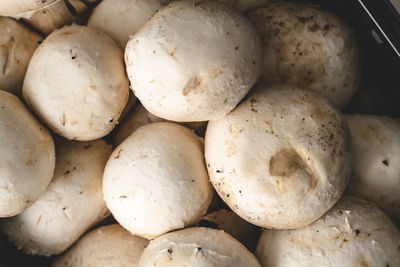 High angle view of mushrooms at market stall