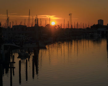 View of marina at sunset