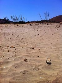 Barren landscape against clear blue sky