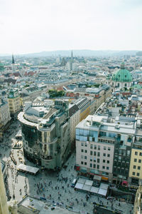 High angle view of buildings against sky