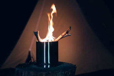 Close-up of burning candle