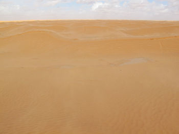 Scenic view of sand dunes in desert against sky