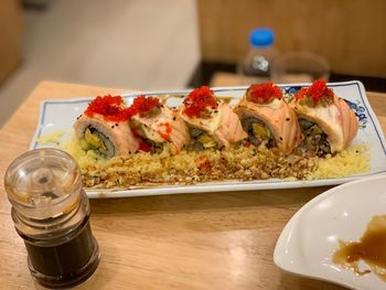 Close-up of served food in plate