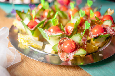 Close-up of vegetables in plate on table