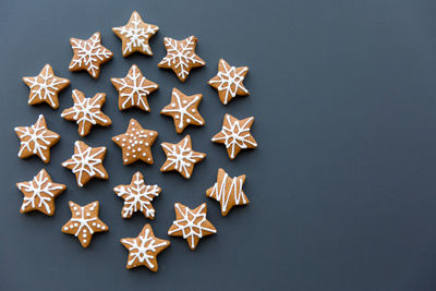High angle view of christmas decorations on snow