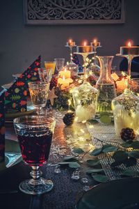 Close-up of christmas decorations on table