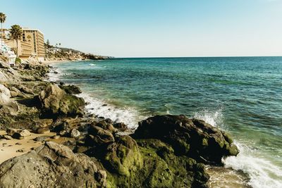 Scenic view of sea against clear sky