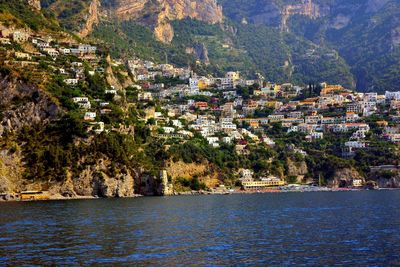 View of townscape by sea