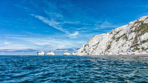 Scenic view of sea against blue sky