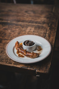 Close-up of dessert in plate on table