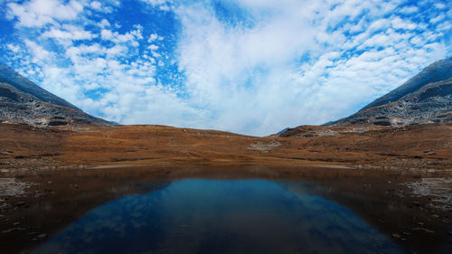 Scenic view of lake against sky