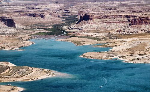 High angle view of rocks in water