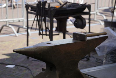 Close-up of empty chair on table