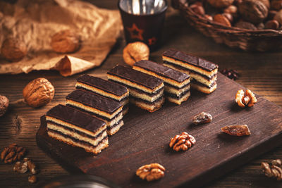 High angle view of cookies on table