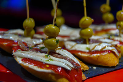 Close-up of meal served on table