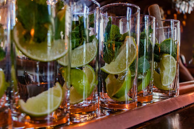 Close-up of beer in glass on table