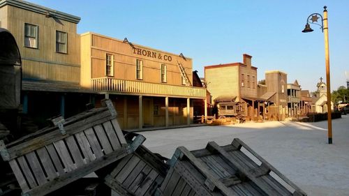 View of buildings against clear sky