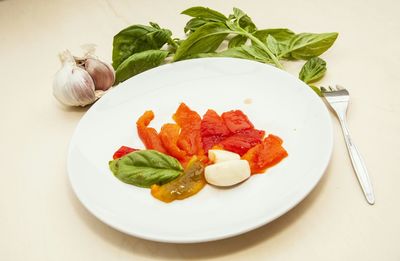 Close-up of food served in plate