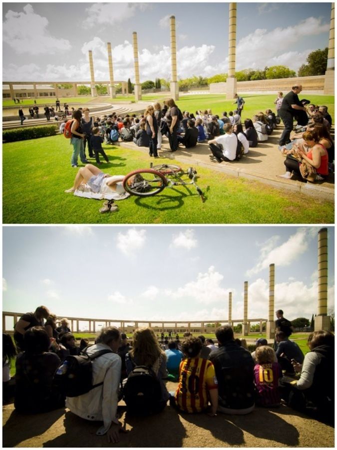 large group of people, men, person, lifestyles, leisure activity, sky, crowd, cloud - sky, sitting, grass, mixed age range, relaxation, spectator, park - man made space, togetherness, transfer print, cloudy, street, tree