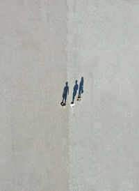 High angle view of people walking on road