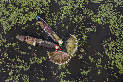 High angle view of boat in lake