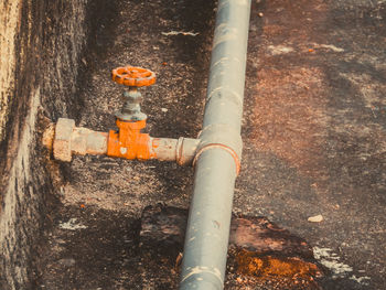 High angle view of pipes on wall