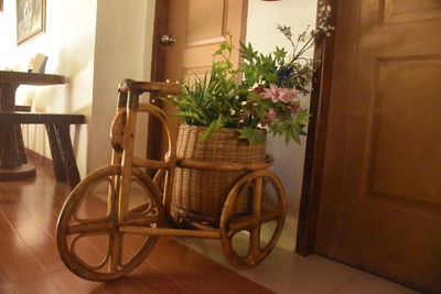 Potted plants on chair at home