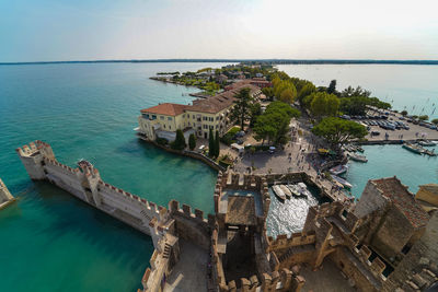 High angle view of boats in sea