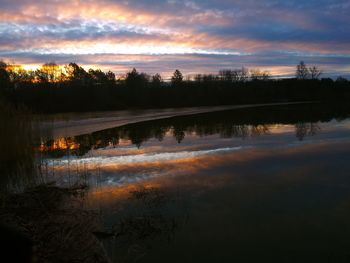 Scenic view of lake against sky during sunset