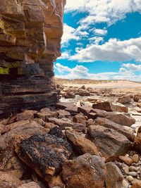 Scenic view of rock formations against sky