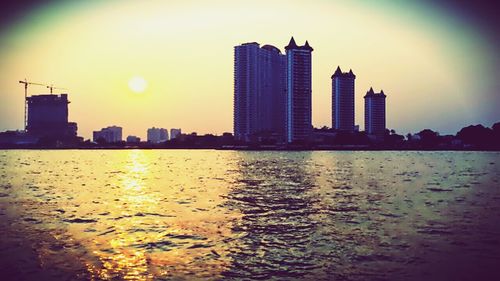 City skyline at sunset