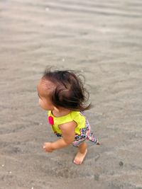 High angle view of girl on beach