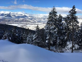 Scenic view of snowcapped mountains against sky