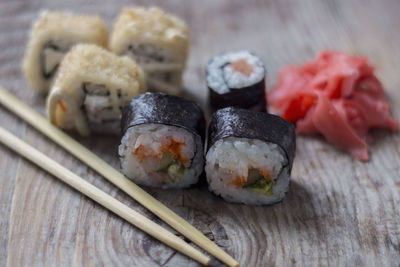 Close-up of sushi on table